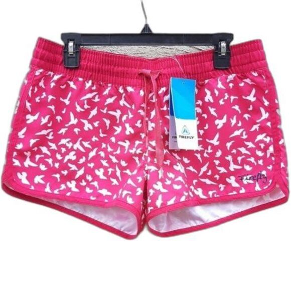 Firefly Pants - Firefly Swim Shorts Pockets Drawstring Fuchsia & White Seagulls Print Size M